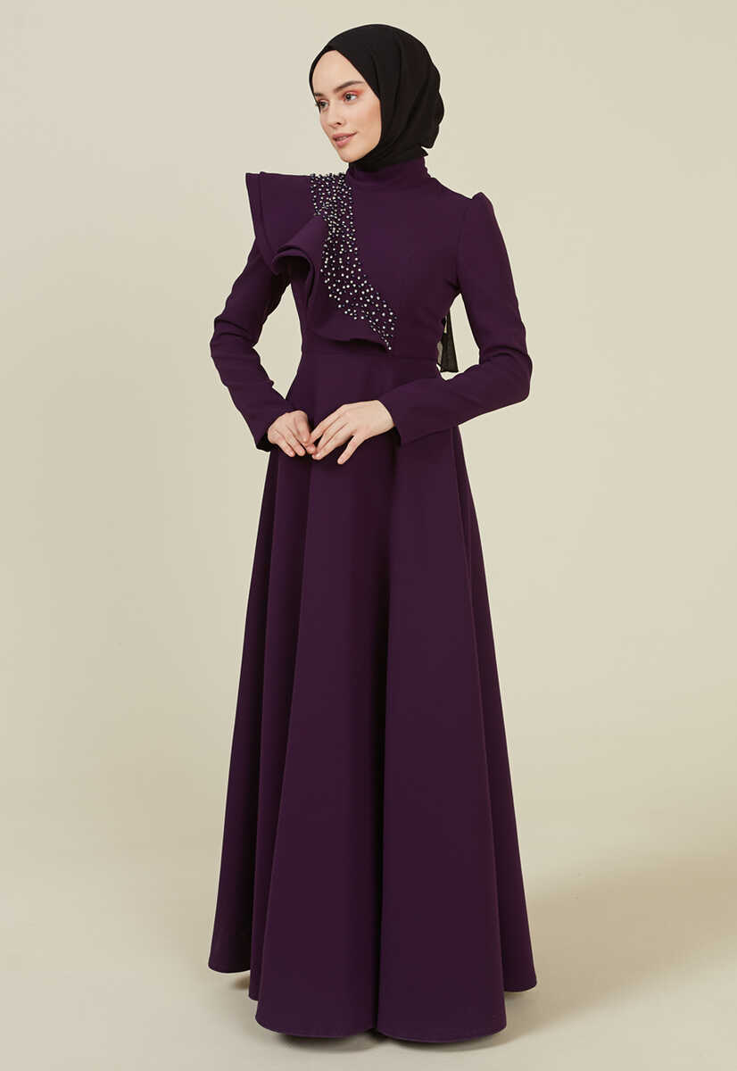 2121013 Boncuk İşlemeli Abiye, Tesettür Giyim