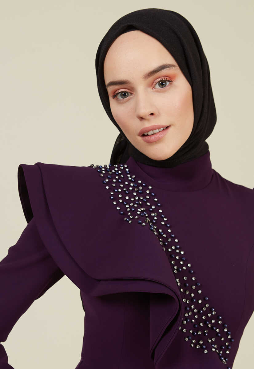 2121013 Boncuk İşlemeli Abiye, Tesettür Giyim