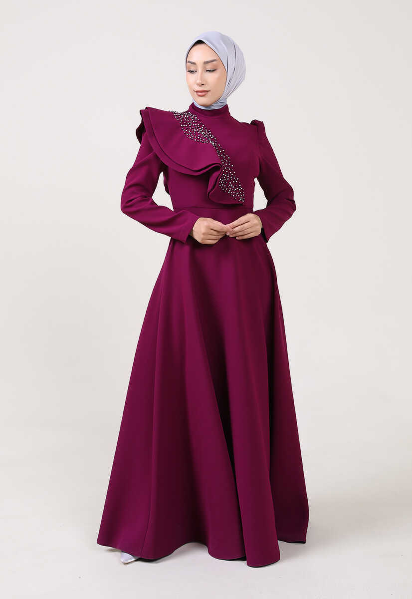 2121013 Boncuk İşlemeli Abiye, Tesettür Giyim