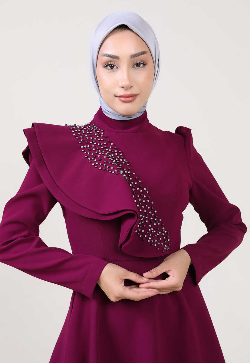 2121013 Boncuk İşlemeli Abiye, Tesettür Giyim