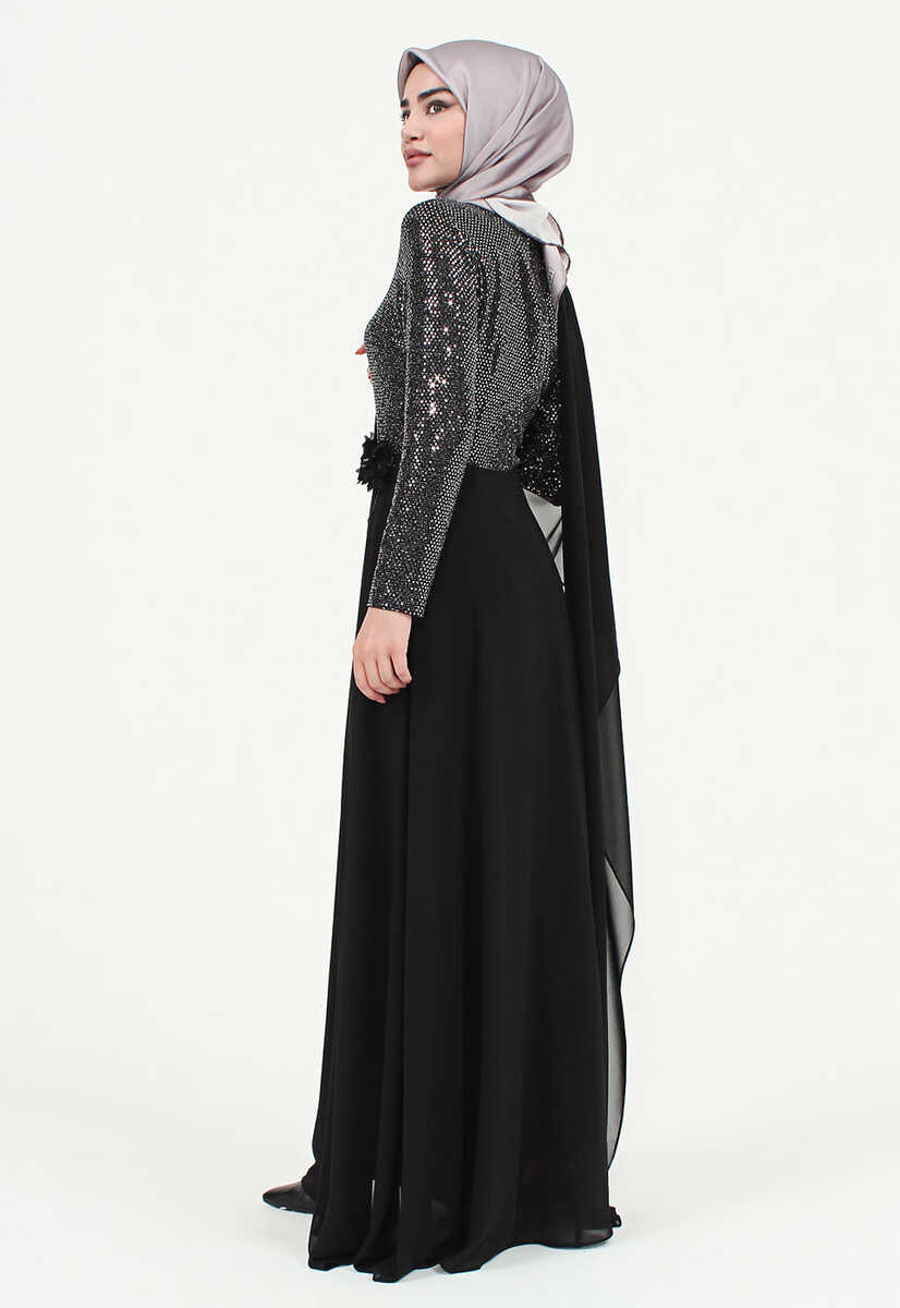 2385 Pul Payet Tül Garnili Abiye Elbise, Tesettür Giyim