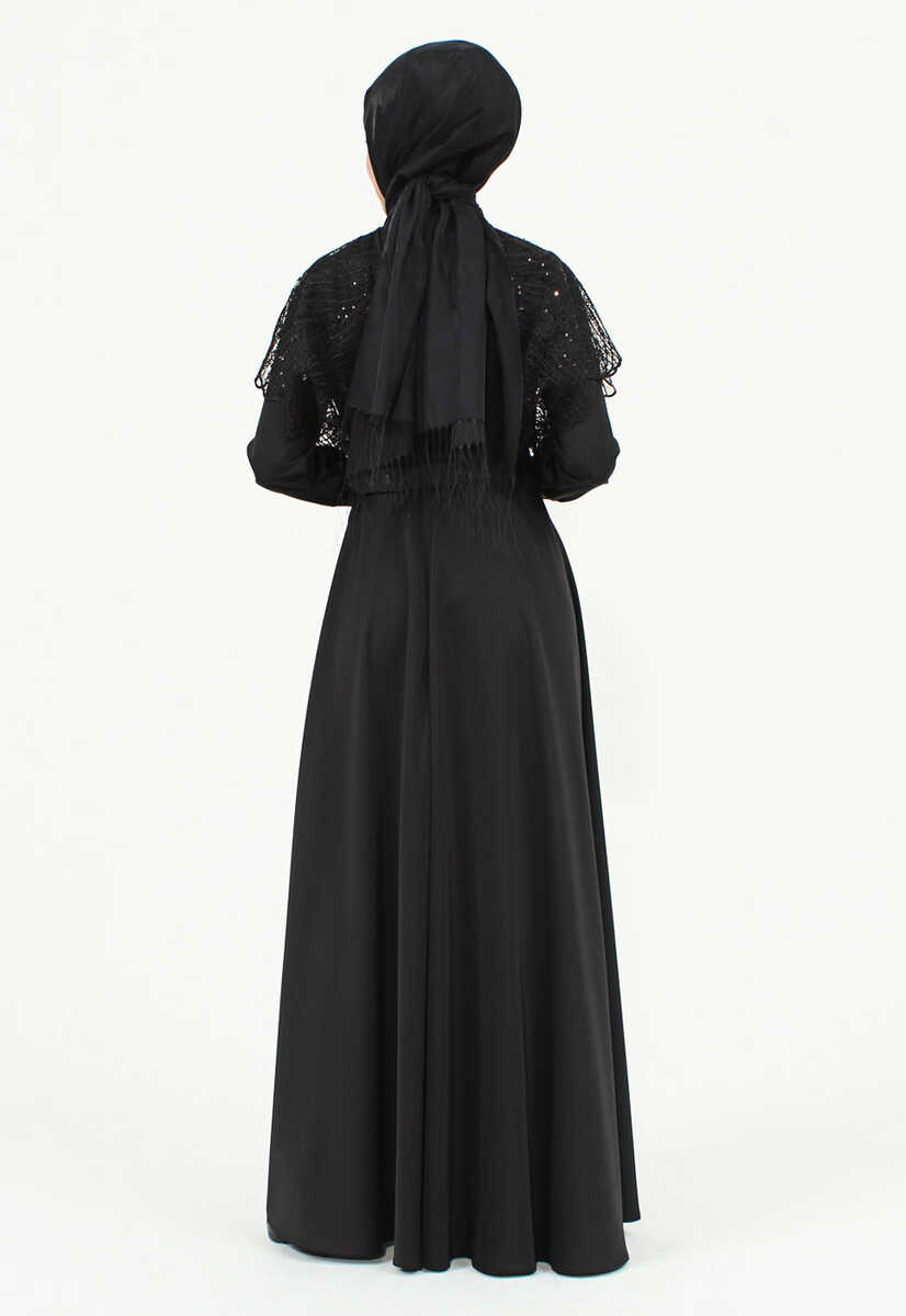 175039 Tül İşlemeli Kemerli Abiye, Tesettür Giyim