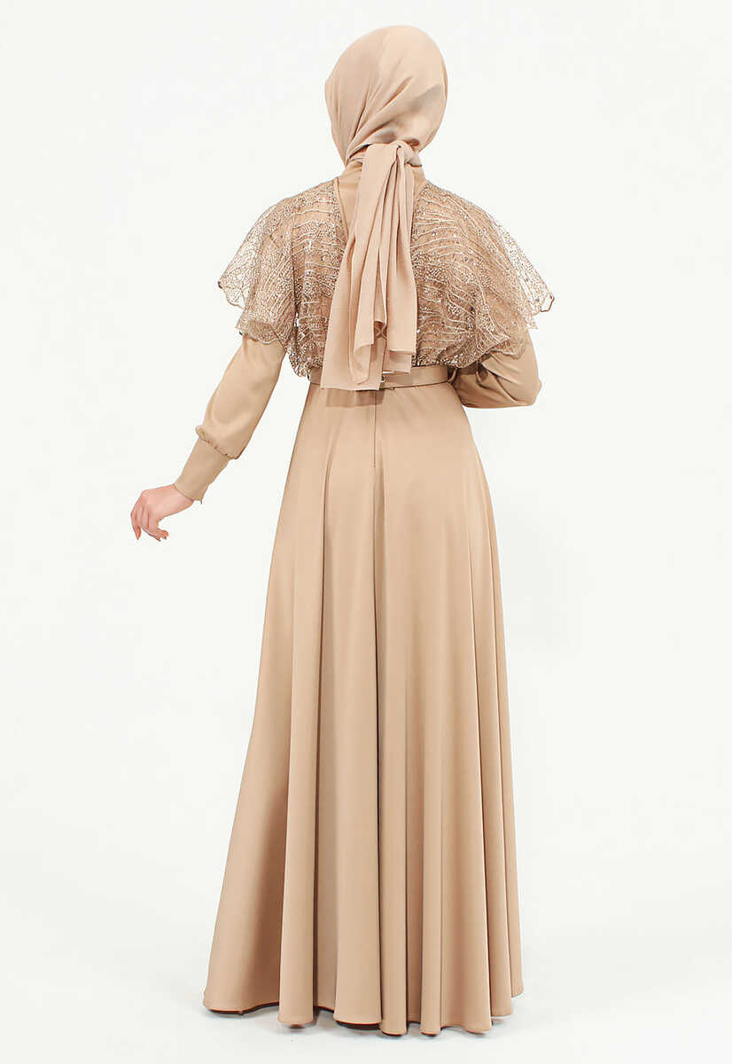 175039 Tül İşlemeli Kemerli Abiye, Tesettür Giyim