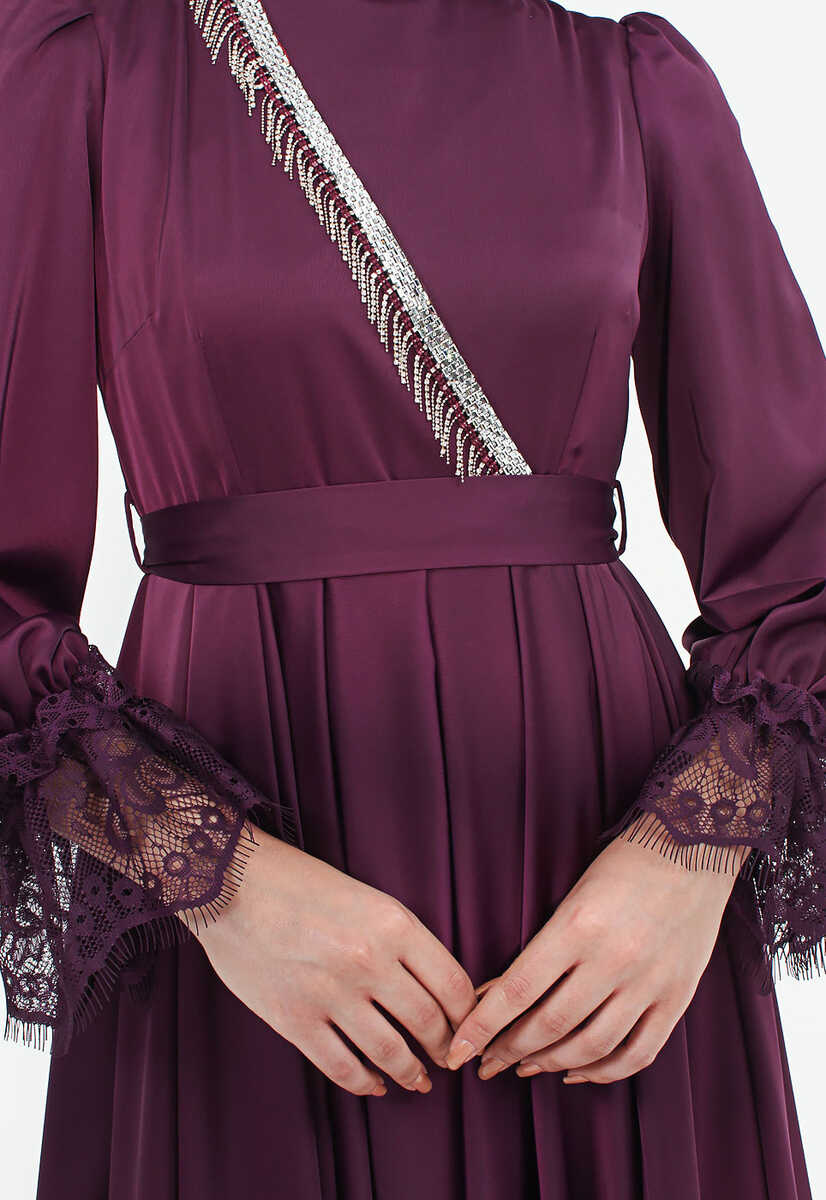 170039 Dantel Güpür Detaylı Abiye Elbise, Tesettür Giyim