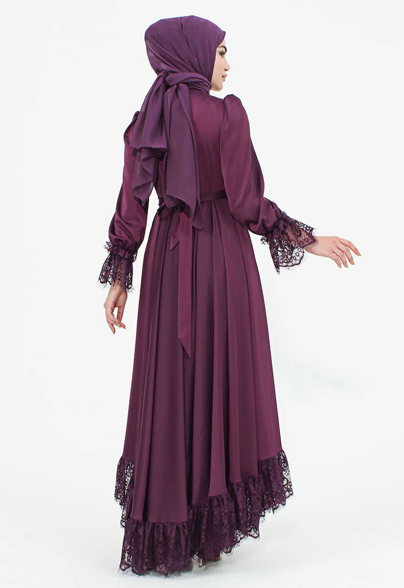 170039 Dantel Güpür Detaylı Abiye Elbise, Tesettür Giyim