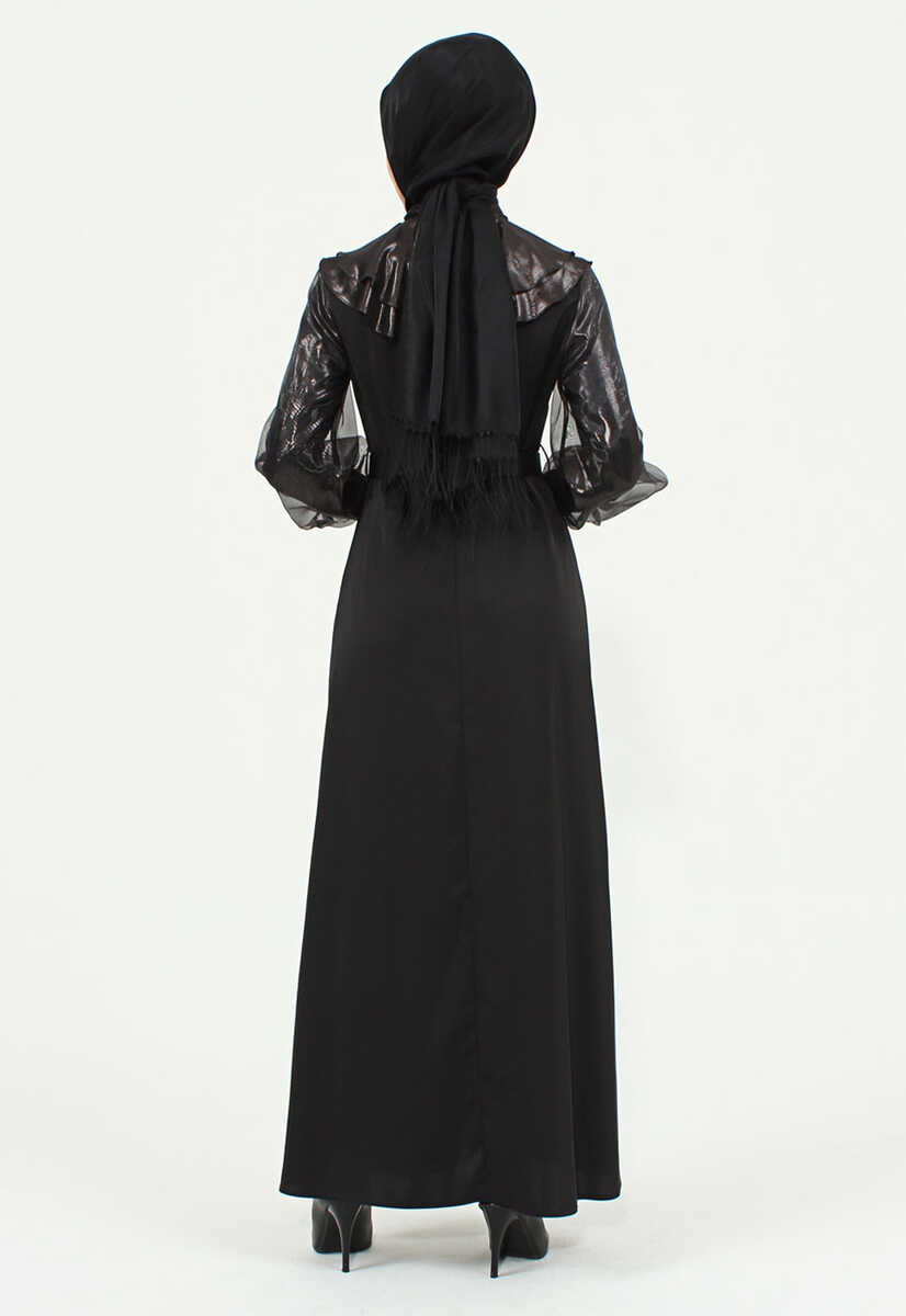 144239 Ön Fırfır Detaylı Kemerli Abiye, Tesettür Giyim