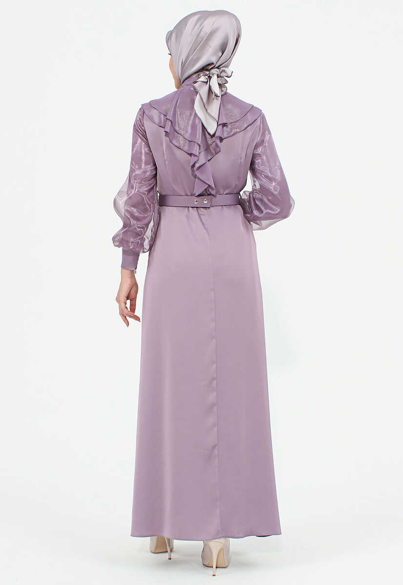 144239 Ön Fırfır Detaylı Kemerli Abiye, Tesettür Giyim