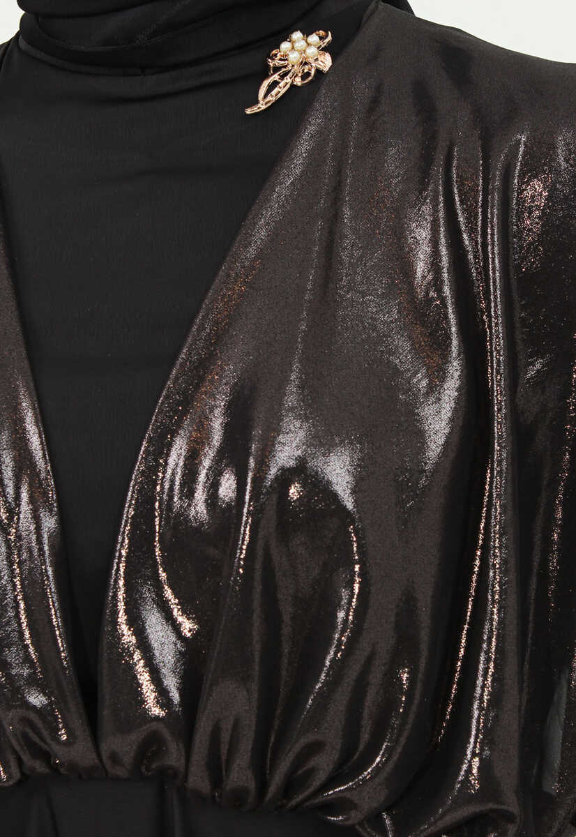 146239 parlak kumaş detaylı büzgülü elbise, Tesettür Giyim