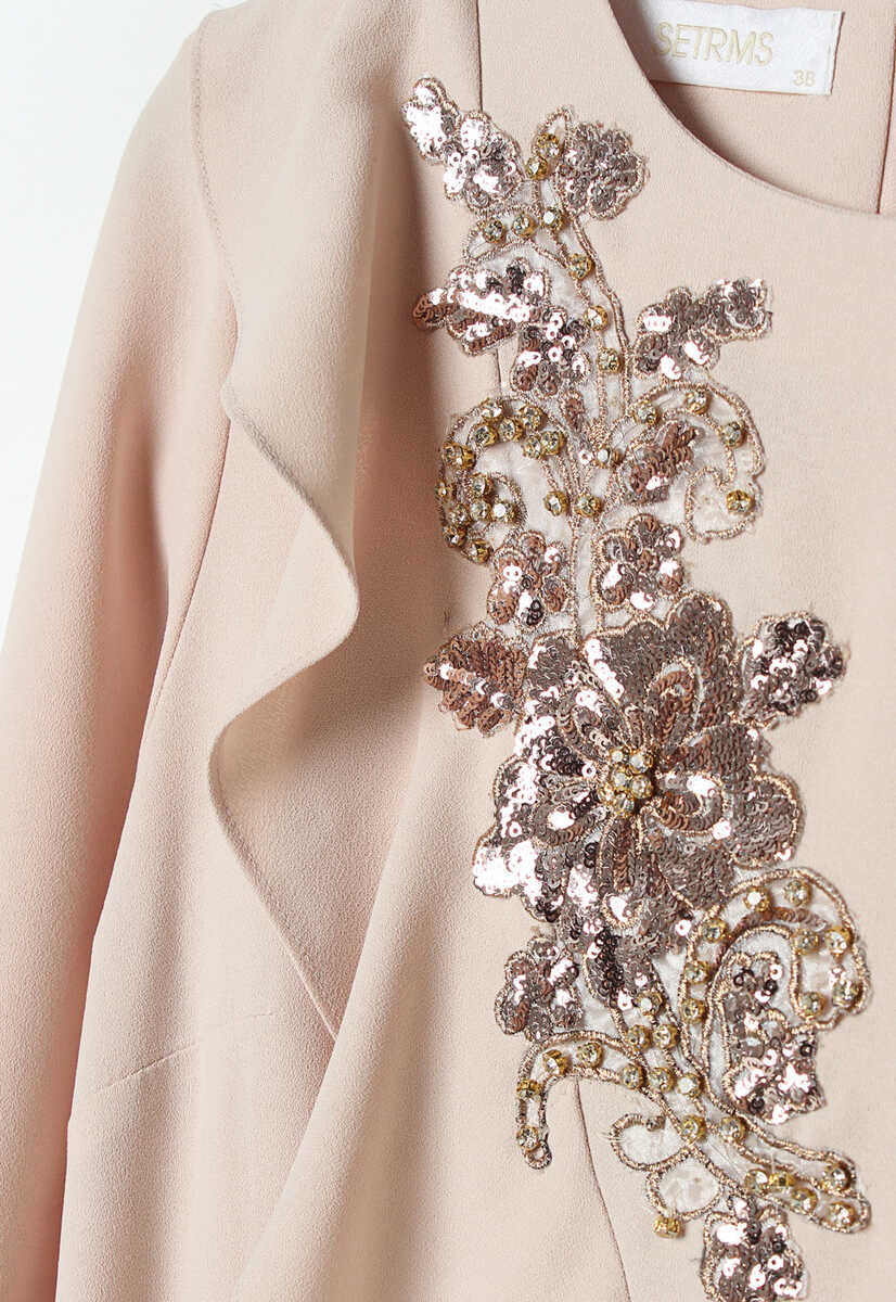 107439 Volanlı Taş İşleme Detaylı Abiye, Tesettür Giyim