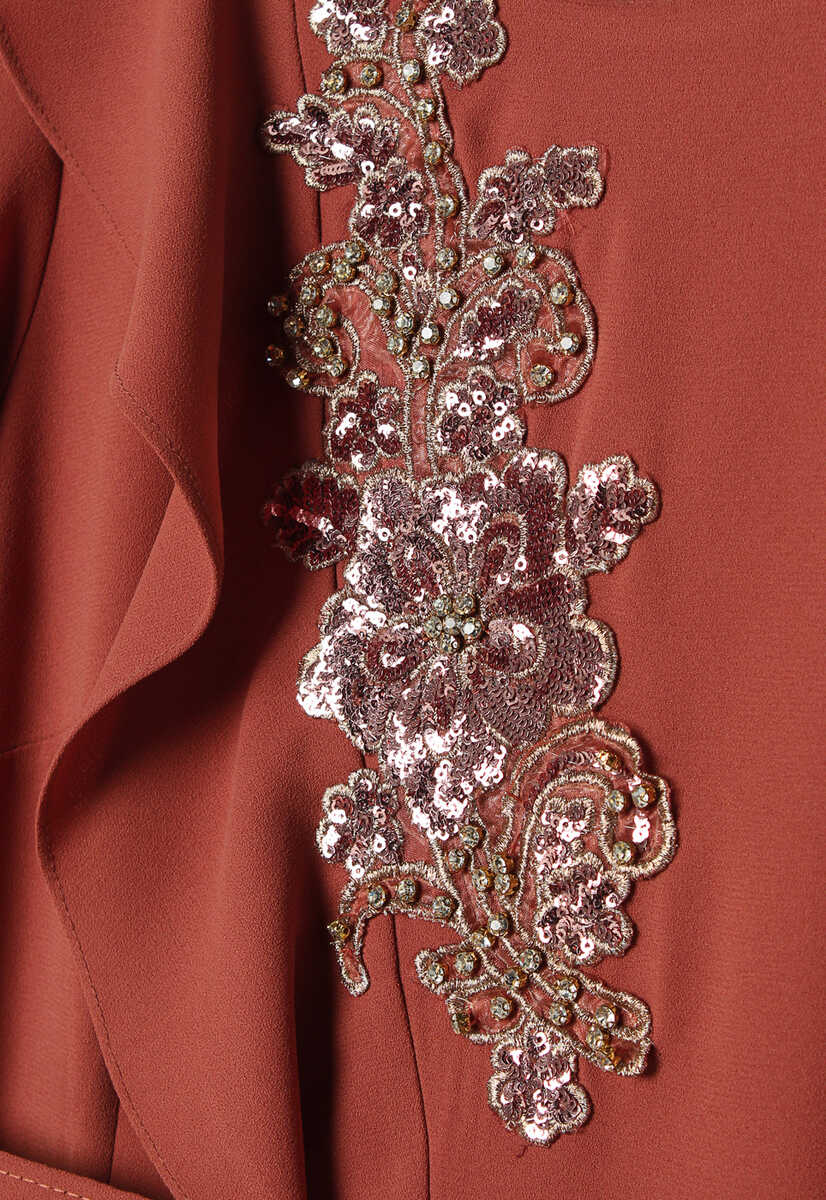 107439 Volanlı Taş İşleme Detaylı Abiye, Tesettür Giyim