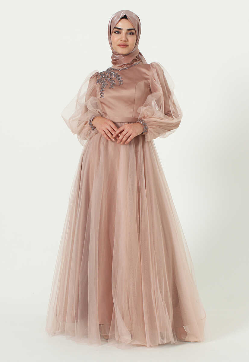 4046 Tüllü İşleme Detaylı Abiye, Tesettür Giyim
