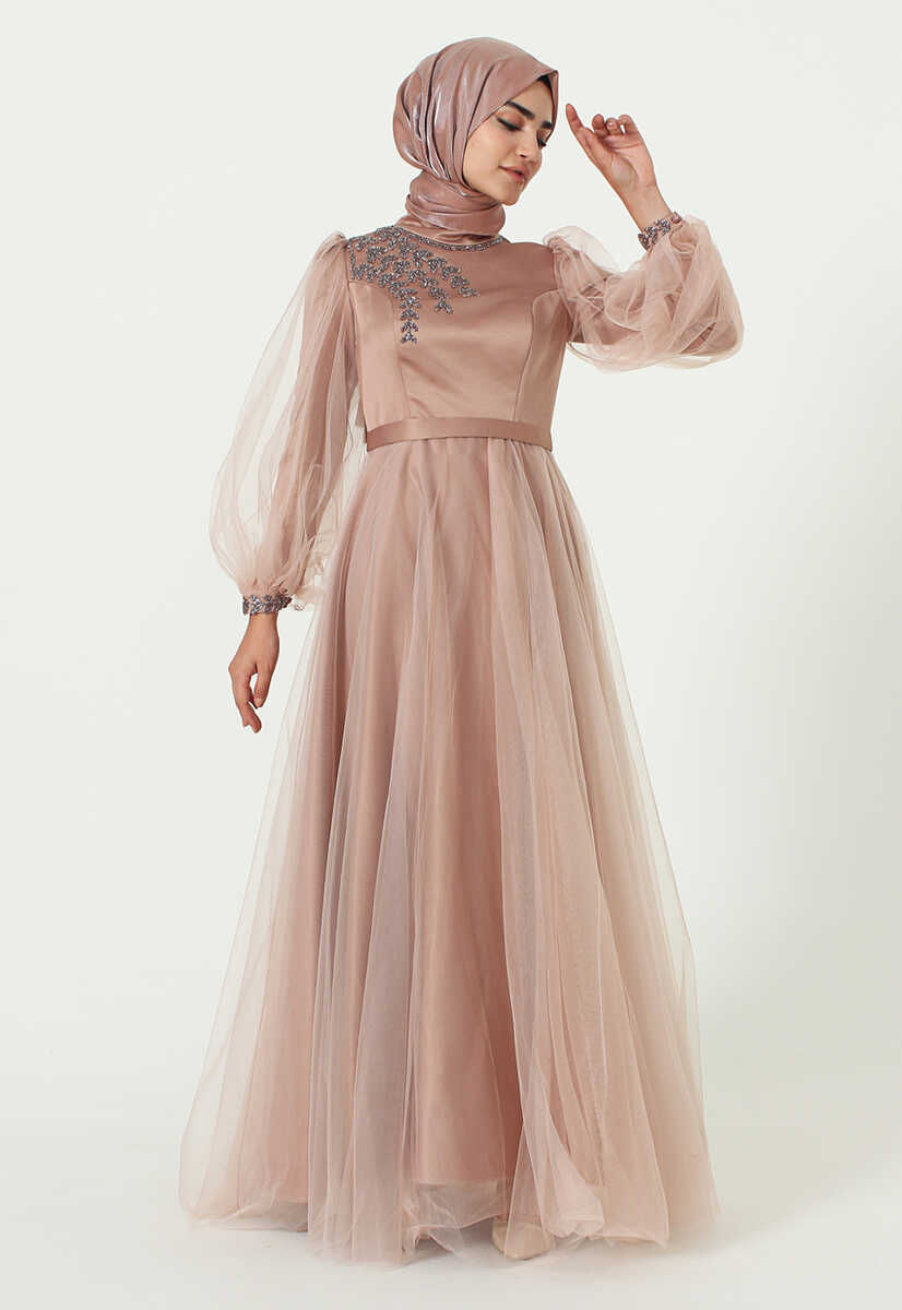 4046 Tüllü İşleme Detaylı Abiye, Tesettür Giyim