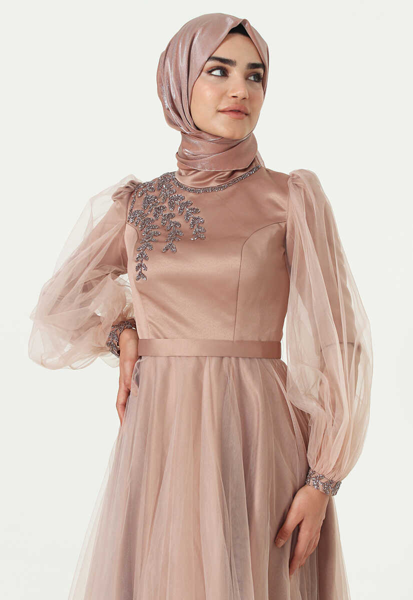 4046 Tüllü İşleme Detaylı Abiye, Tesettür Giyim