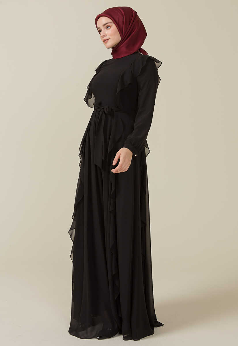 2125059 Fırfır Detaylı Kemerli Abiye Elbise, Tesettür Giyim