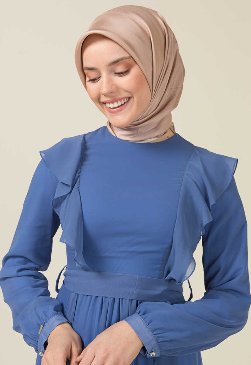 2125059 Fırfır Detaylı Kemerli Abiye Elbise, Tesettür Giyim