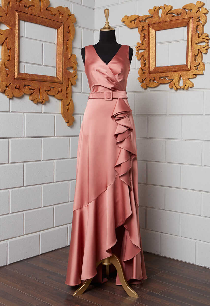 4399 Önü Volanlı Uzun Elbise, Tesettür Giyim