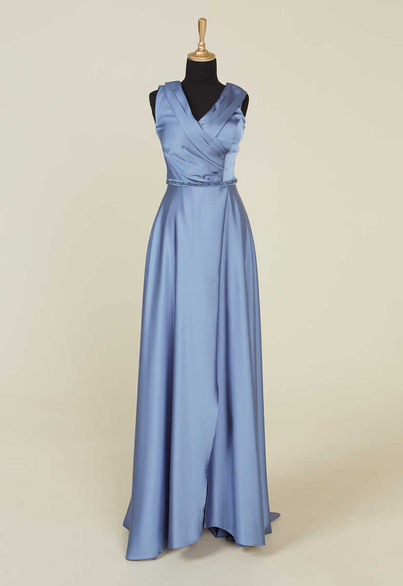 4400 Kruvaze Yaka Yırtmaçlı Abiye Elbise, Tesettür Giyim