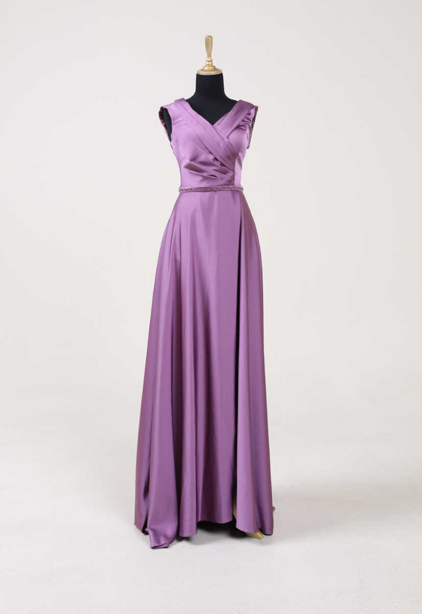 4400 Kruvaze Yaka Yırtmaçlı Abiye Elbise, Tesettür Giyim