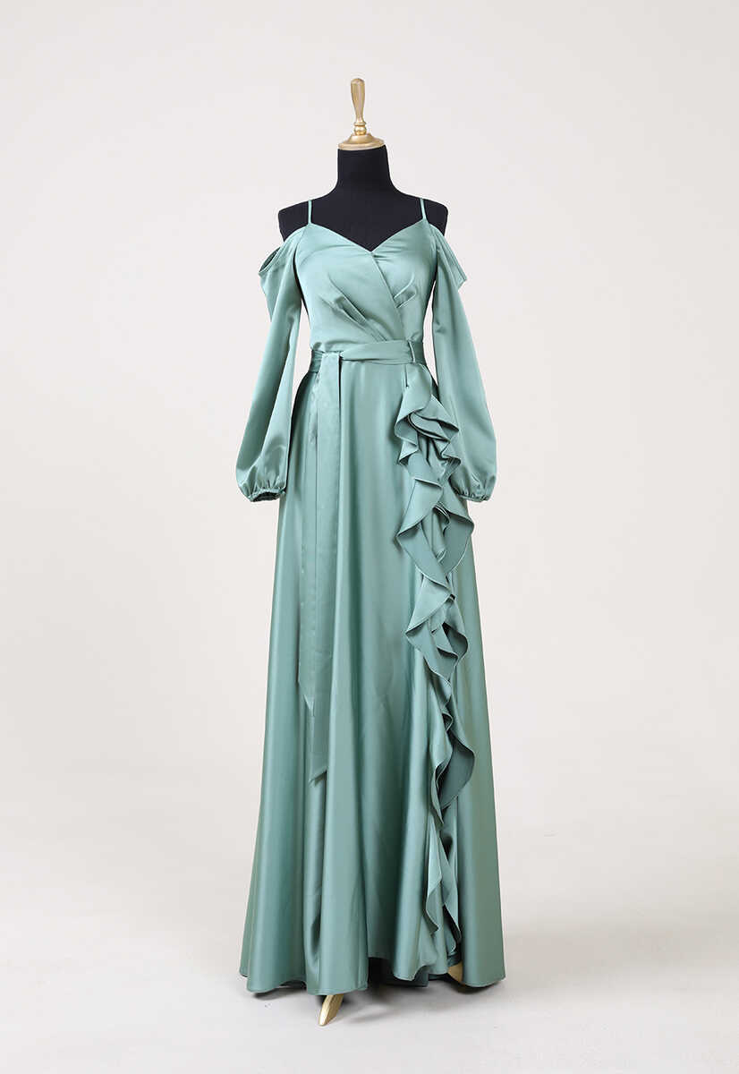 4392 Volan Detaylı Açık Abiye, Tesettür Giyim