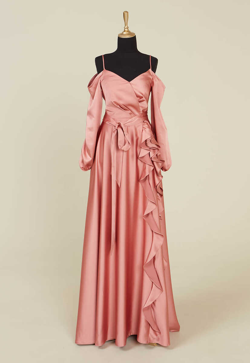 4392 Volan Detaylı Açık Abiye, Tesettür Giyim