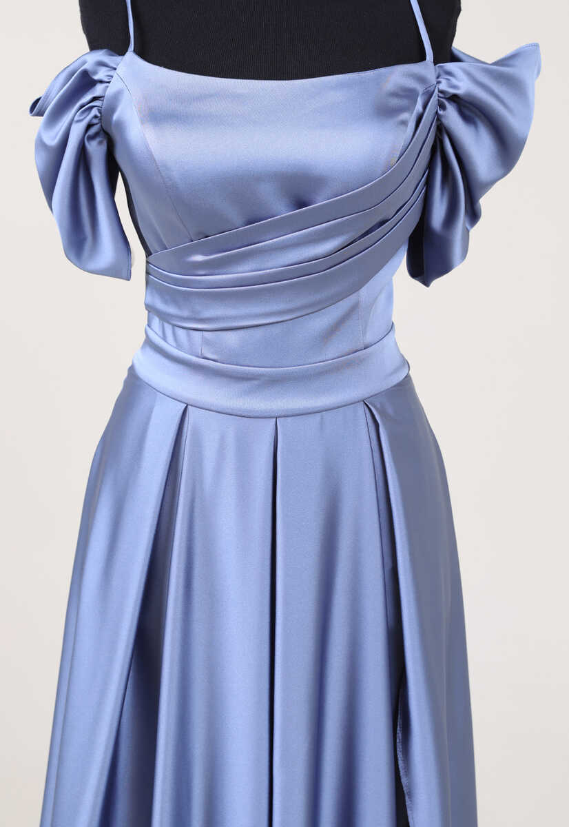 4410 Parlak Saten Kumaş Düşük Kol Abiye, Tesettür Giyim