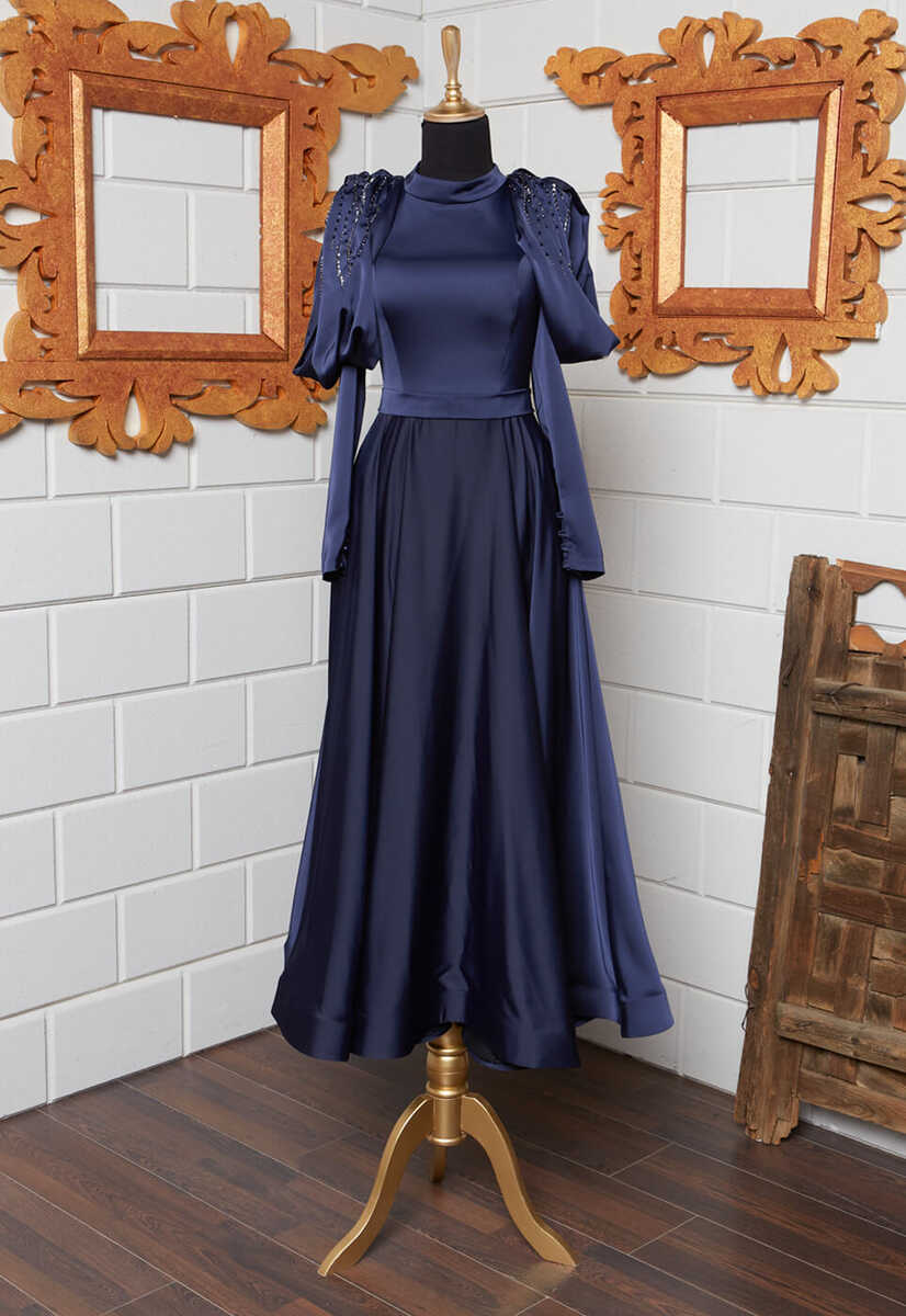 4372 Kolları Taş İşleme Detaylı Abiye, Tesettür Giyim