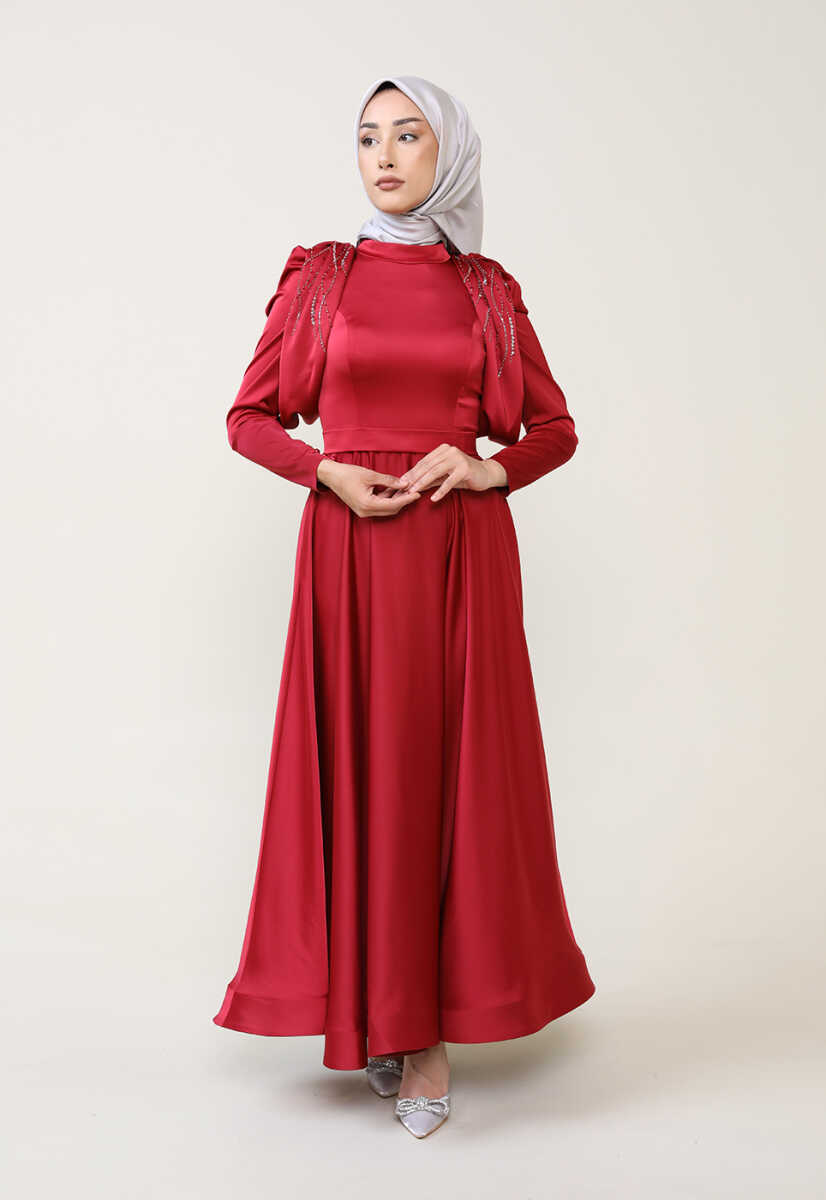 4372 Kolları Taş İşleme Detaylı Abiye, Tesettür Giyim