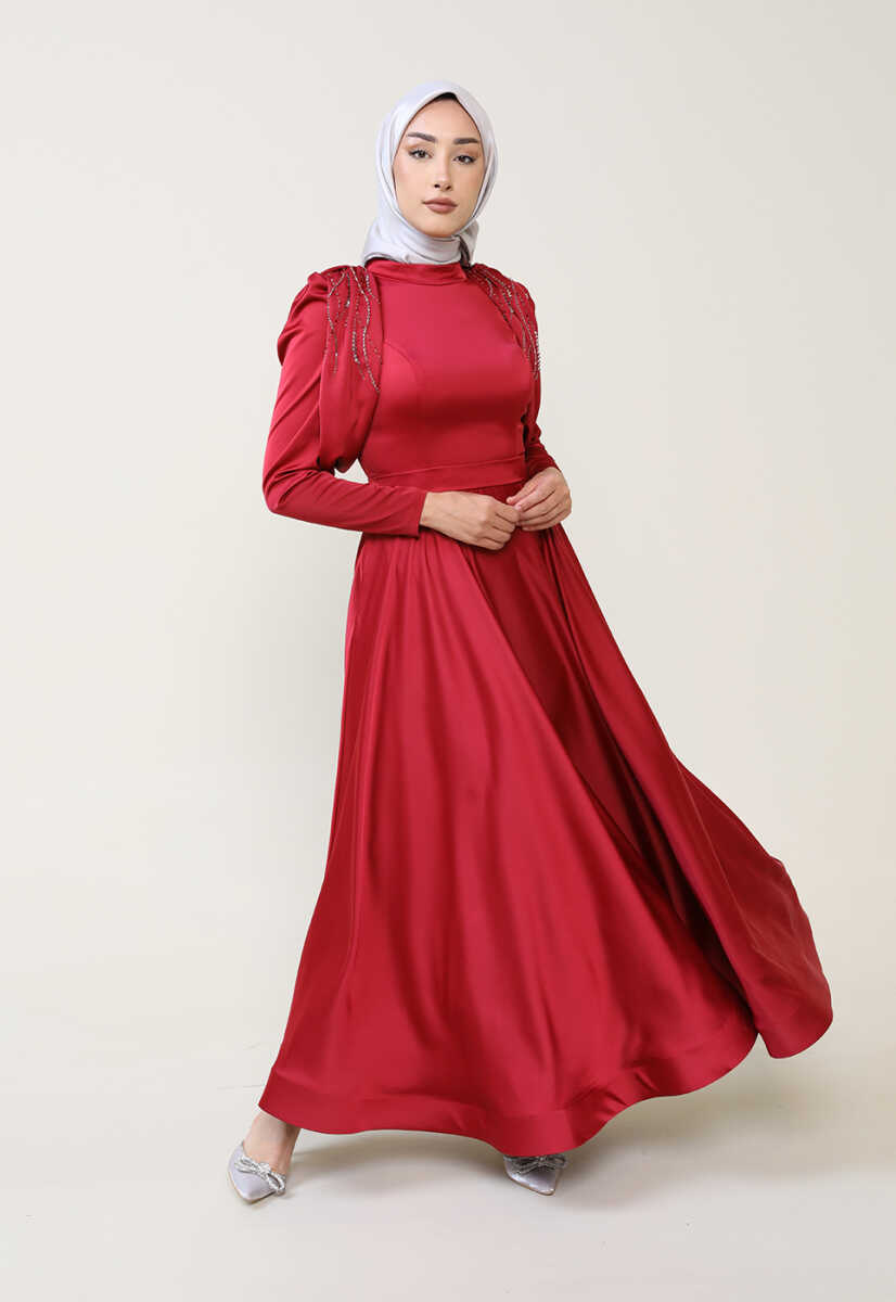 4372 Kolları Taş İşleme Detaylı Abiye, Tesettür Giyim