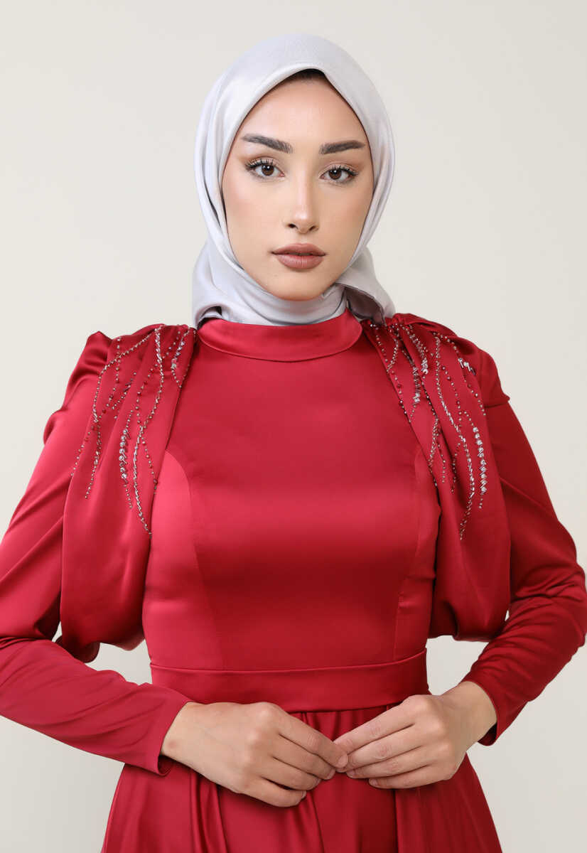 4372 Kolları Taş İşleme Detaylı Abiye, Tesettür Giyim