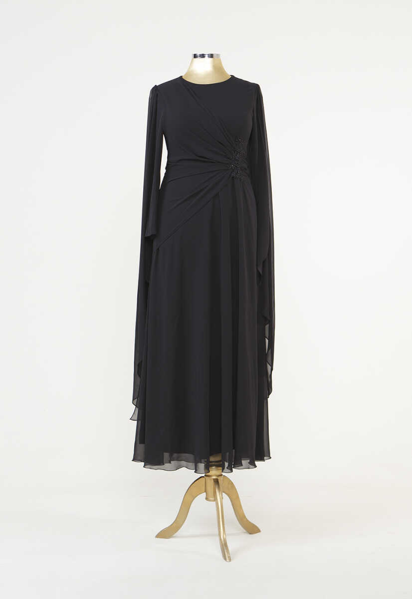 8870 Boncuk İşlemeli Şifon Mixli Abiye, Tesettür Giyim