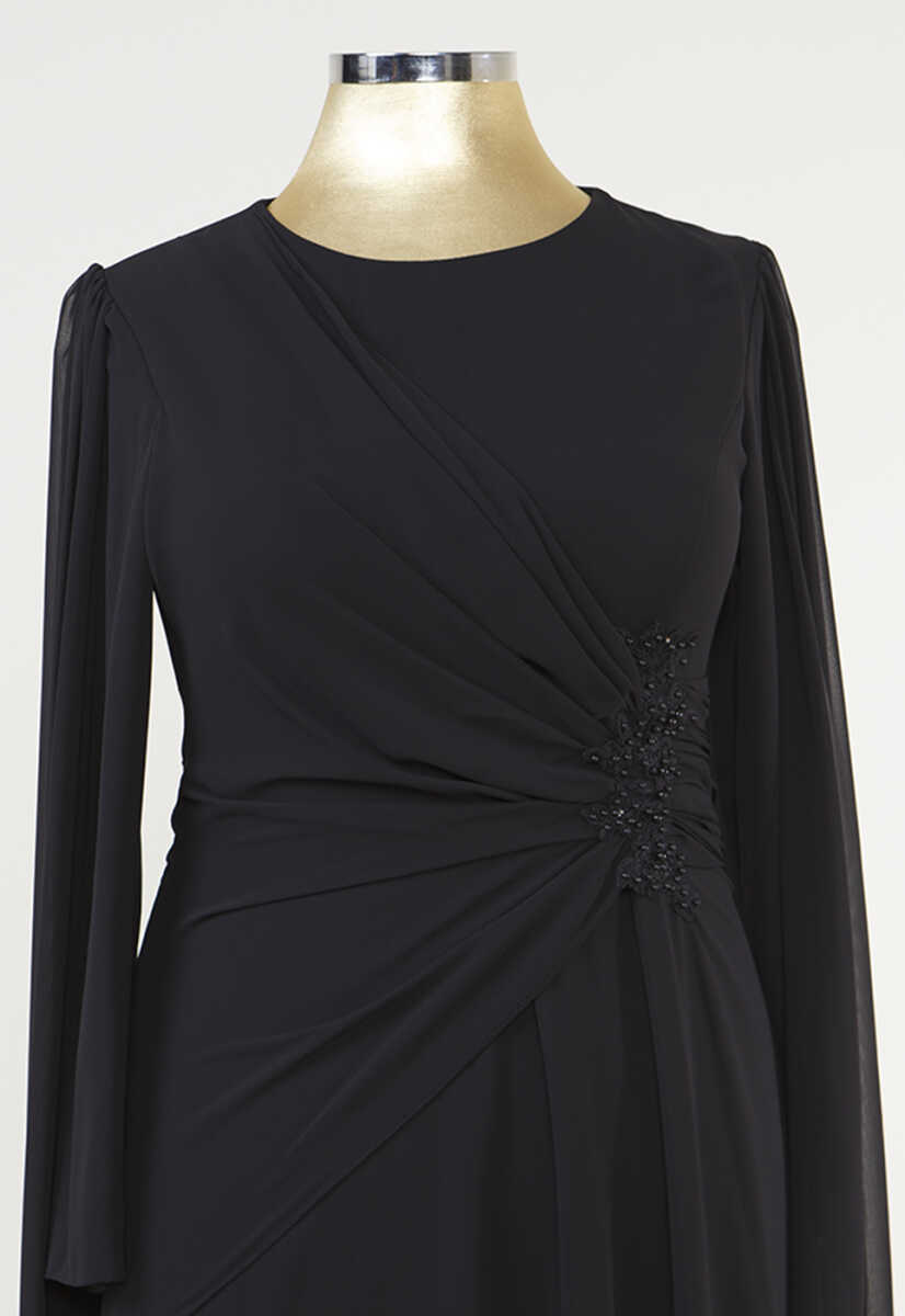 8870 Boncuk İşlemeli Şifon Mixli Abiye, Tesettür Giyim