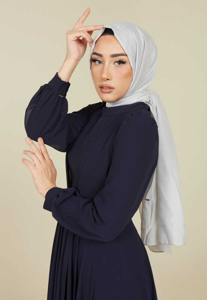 2221000 Kemer Detaylı Şifon Garnili Günlük Abiye Elbise, Tesettür Giyim