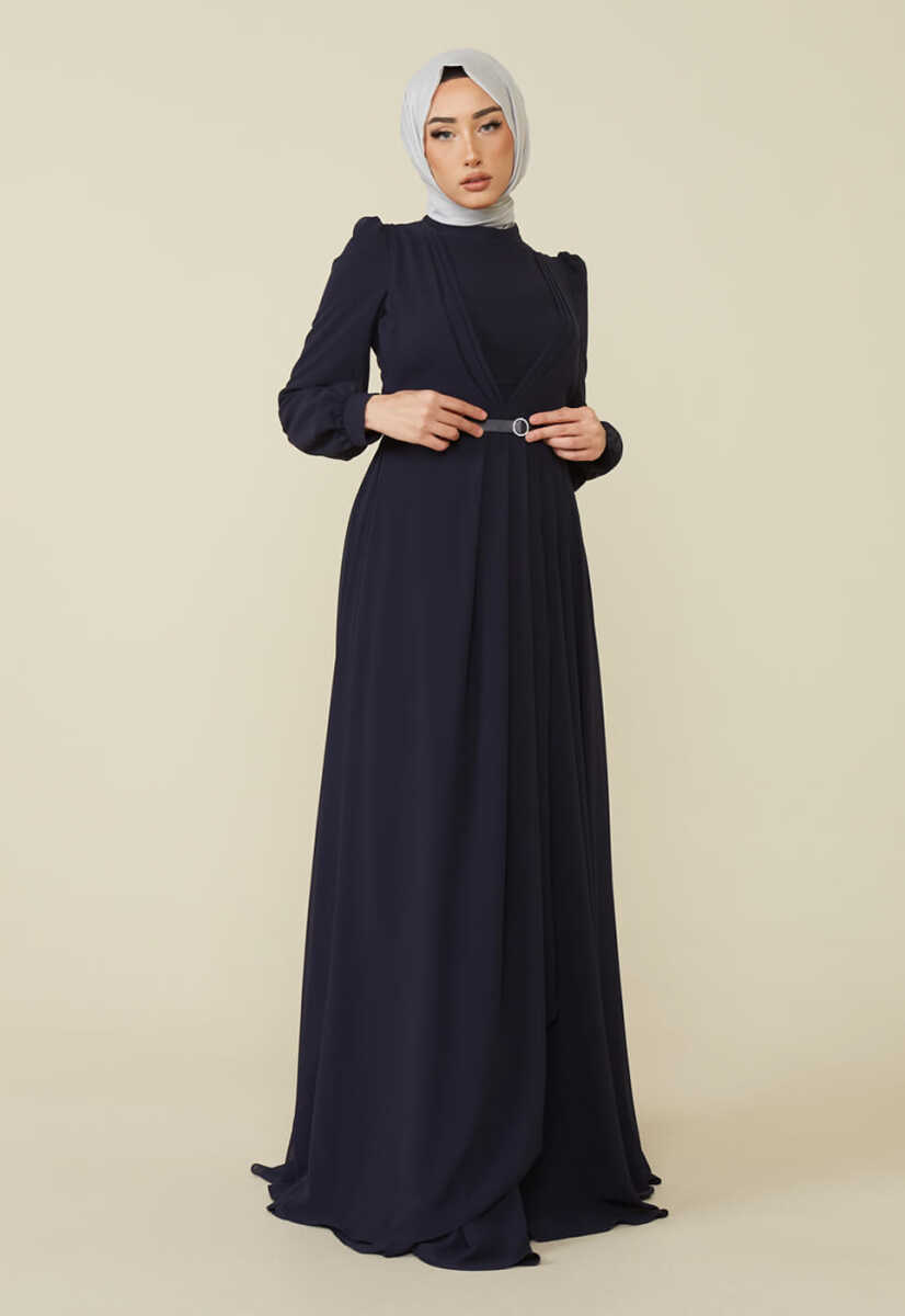 2221000 Kemer Detaylı Şifon Garnili Günlük Abiye Elbise, Tesettür Giyim