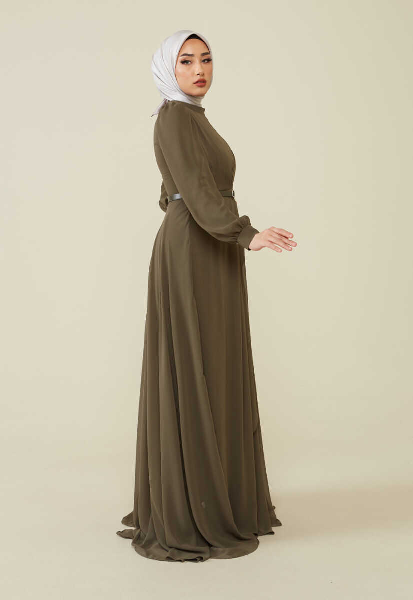 2221000 Kemer Detaylı Şifon Garnili Günlük Abiye Elbise, Tesettür Giyim