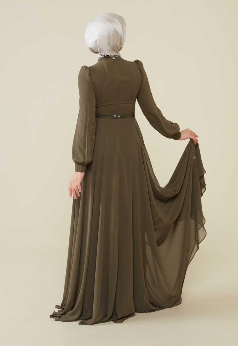 2221000 Kemer Detaylı Şifon Garnili Günlük Abiye Elbise, Tesettür Giyim