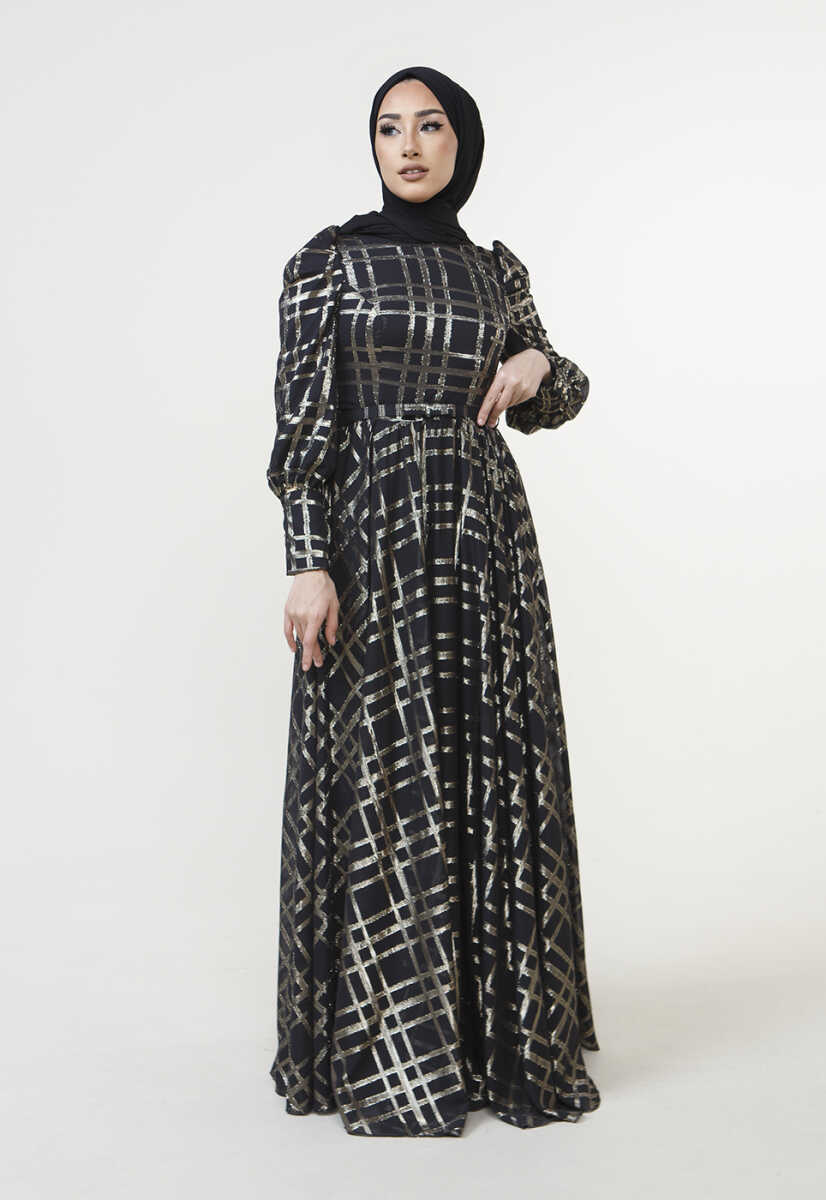 2225053 Kemer Detaylı Abiye Elbise, Tesettür Giyim