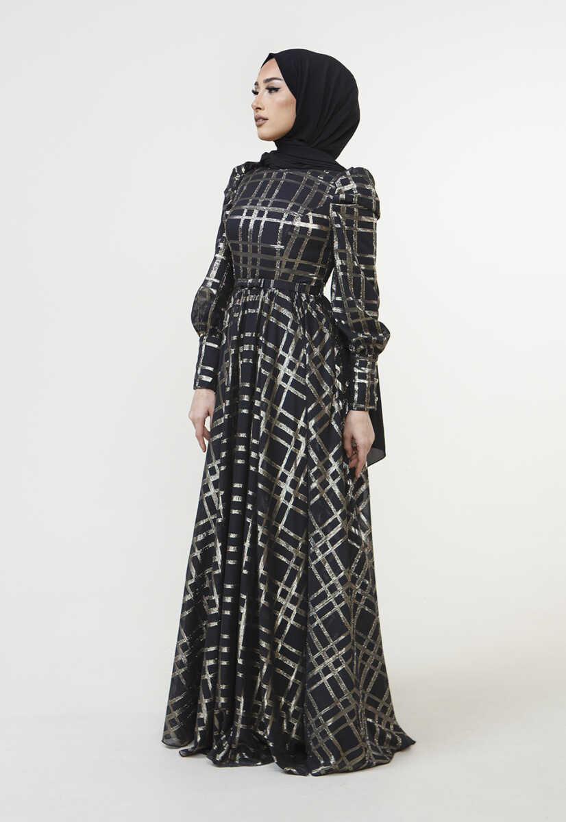 2225053 Kemer Detaylı Abiye Elbise, Tesettür Giyim