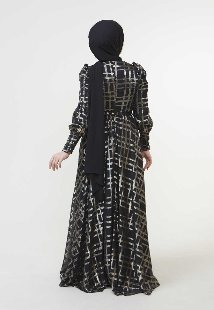 2225053 Kemer Detaylı Abiye Elbise, Tesettür Giyim