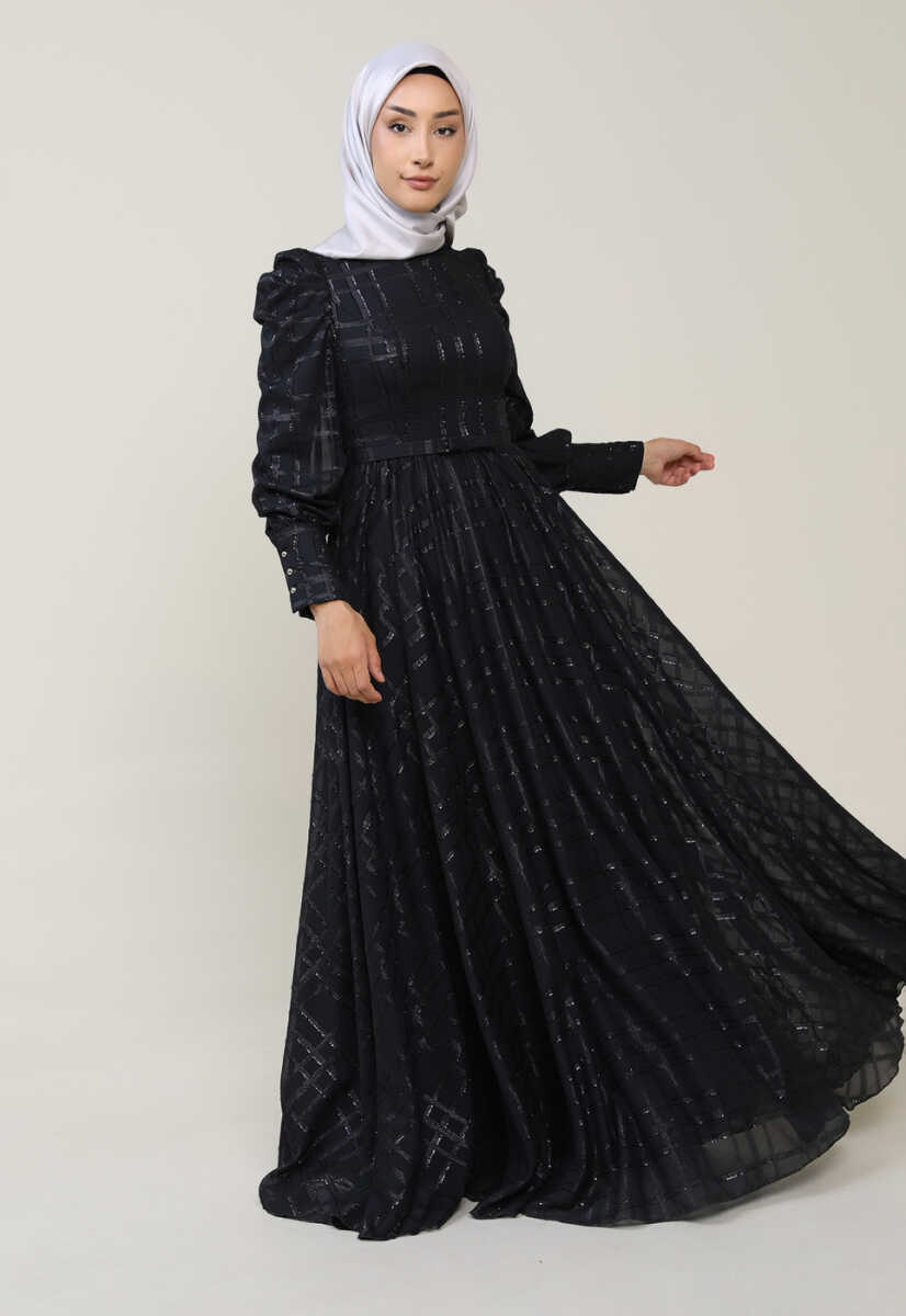 2225053 Kemer Detaylı Abiye Elbise, Tesettür Giyim