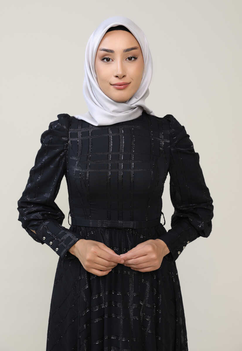 2225053 Kemer Detaylı Abiye Elbise, Tesettür Giyim