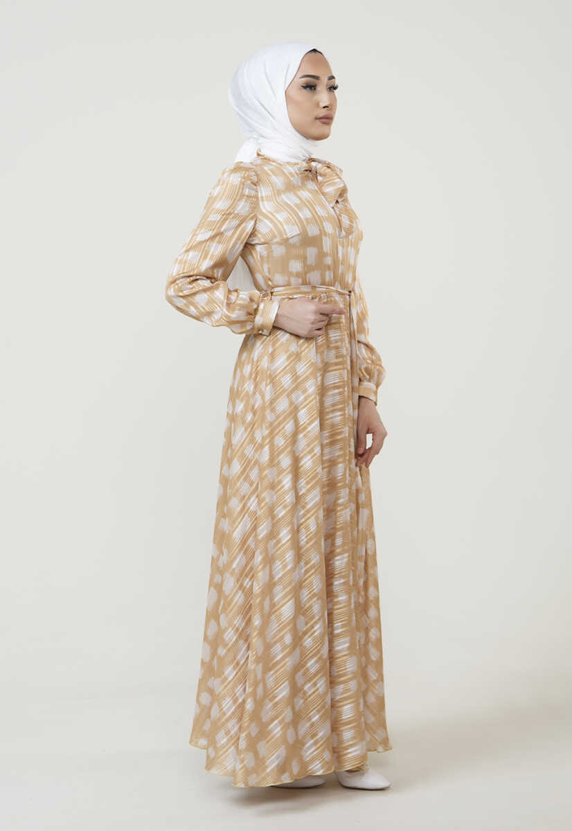 2225051 Kravat Yaka Detaylı Kemerli Abiye, Tesettür Giyim