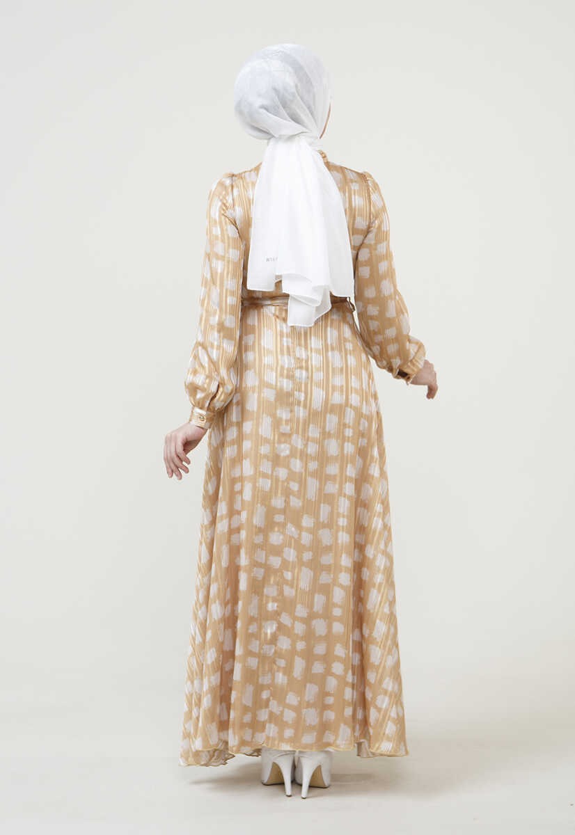 2225051 Kravat Yaka Detaylı Kemerli Abiye, Tesettür Giyim