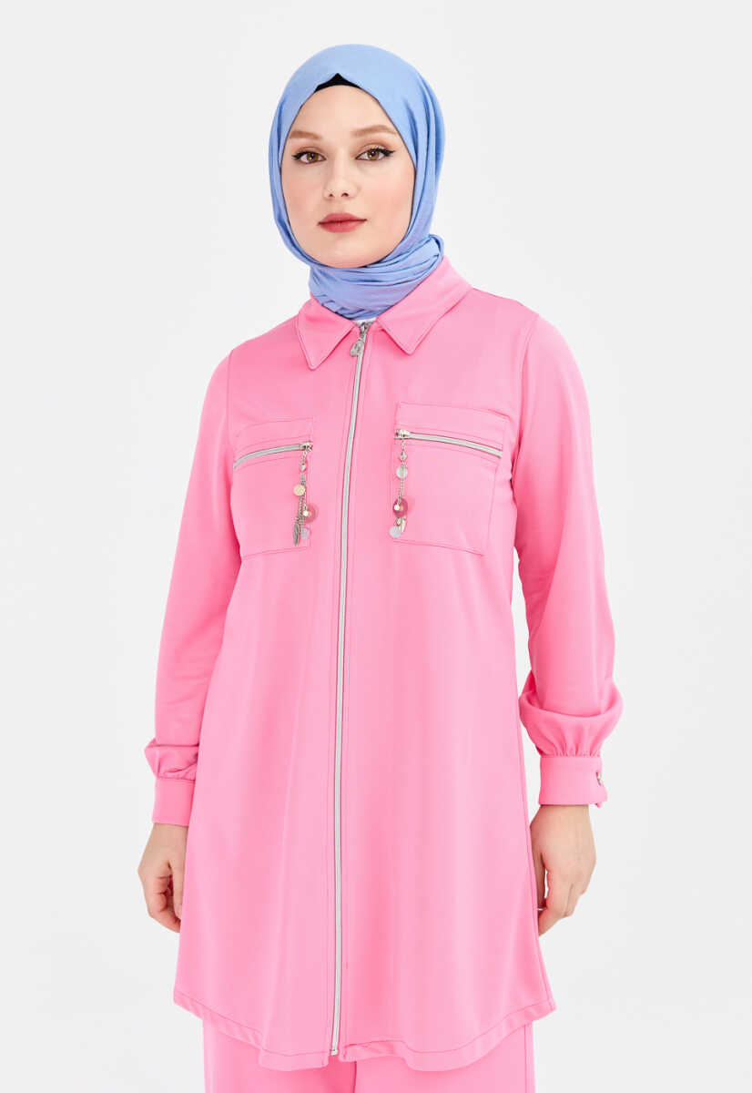 2327069 Aksesuar Detaylı Gömlek Yaka Alt Üst Takım, Tesettür Giyim