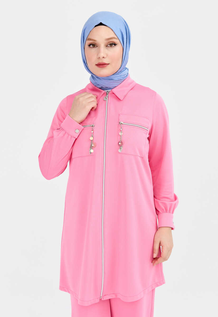 2327069 Aksesuar Detaylı Gömlek Yaka Alt Üst Takım, Tesettür Giyim