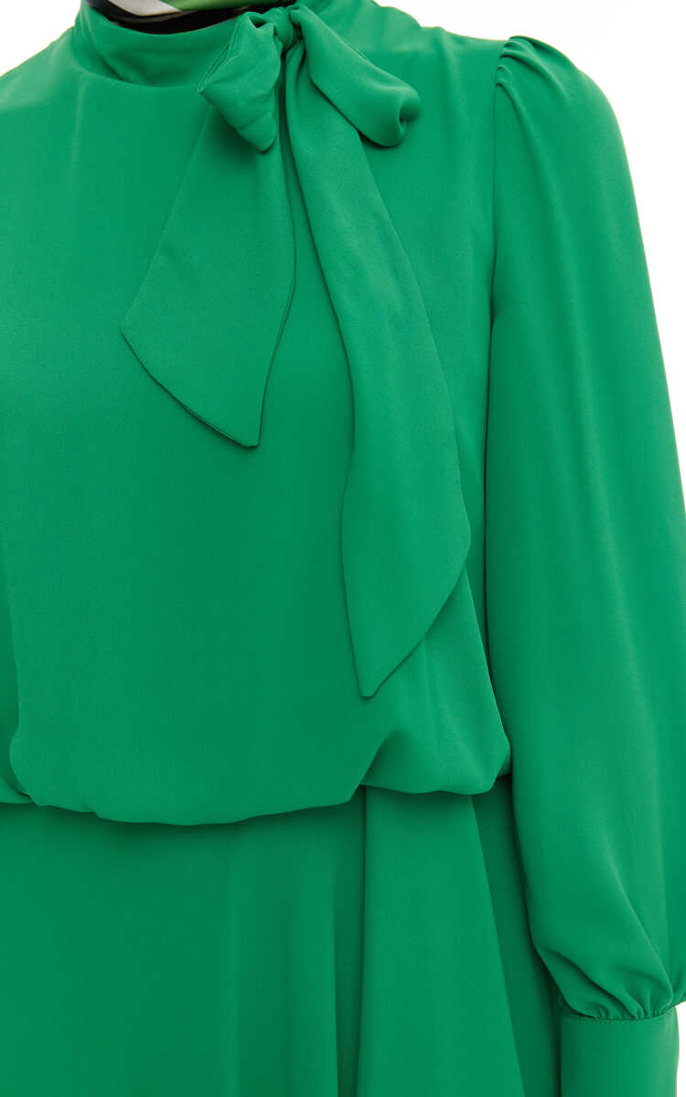 2421007 Yaka Bağlama Detaylı Şifon Abiye Elbise, Tesettür Giyim