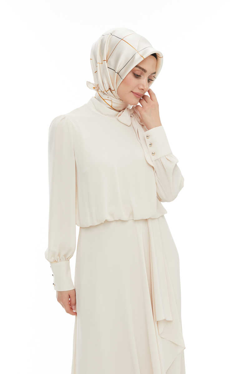 2421007 Yaka Bağlama Detaylı Şifon Abiye Elbise, Tesettür Giyim