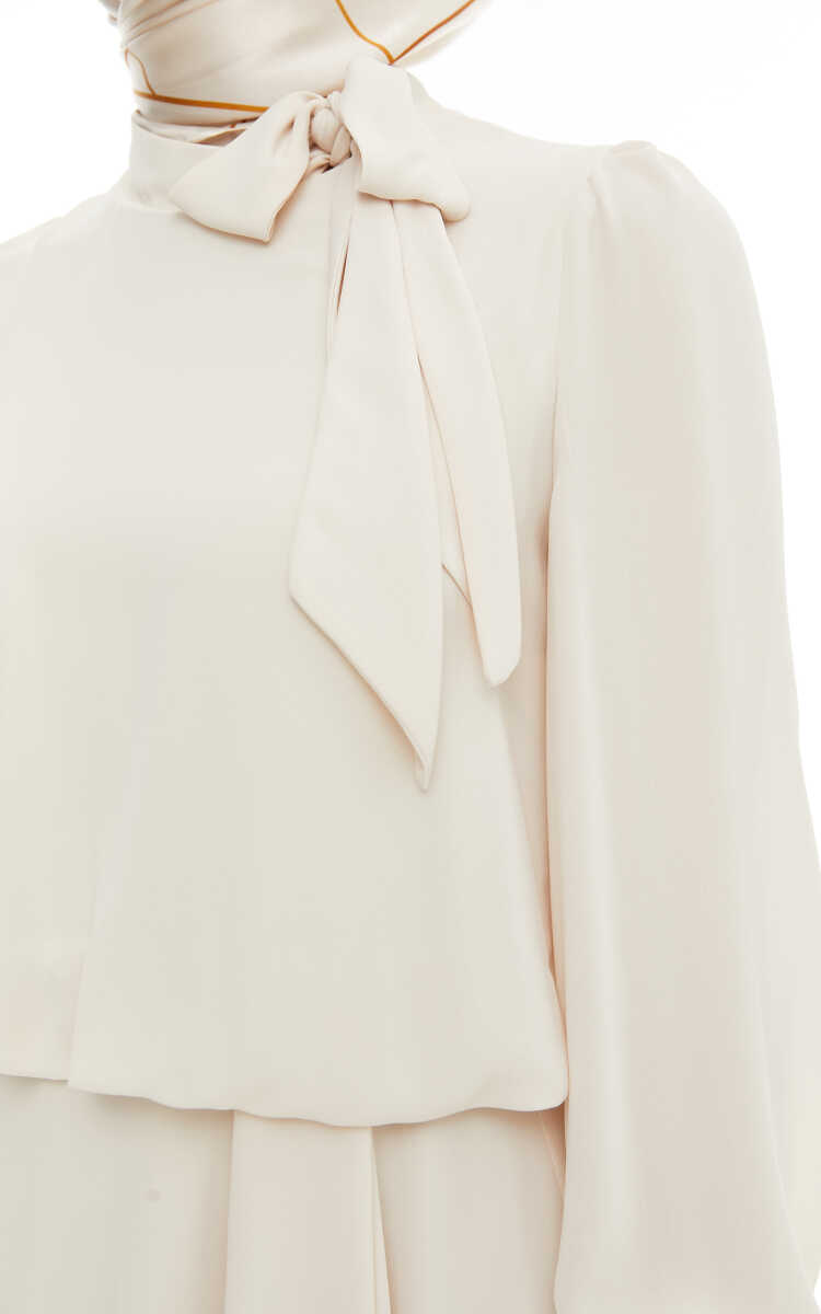 2421007 Yaka Bağlama Detaylı Şifon Abiye Elbise, Tesettür Giyim