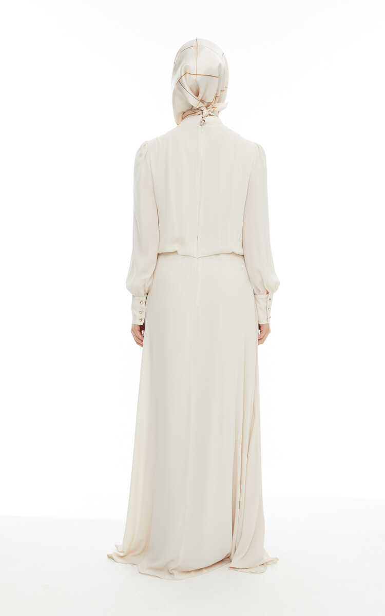 2421007 Yaka Bağlama Detaylı Şifon Abiye Elbise, Tesettür Giyim