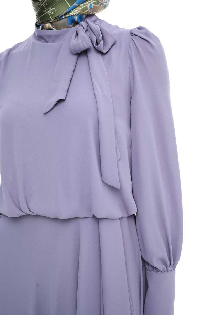 2421007 Yaka Bağlama Detaylı Şifon Abiye Elbise, Tesettür Giyim