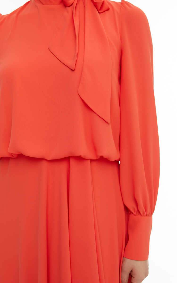 2421007 Yaka Bağlama Detaylı Şifon Abiye Elbise, Tesettür Giyim
